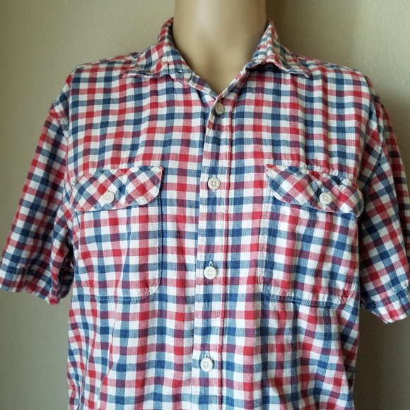 H&M LOGG Red Plaid Short Sleeve Button Up Shirt - Picture 3 of 8